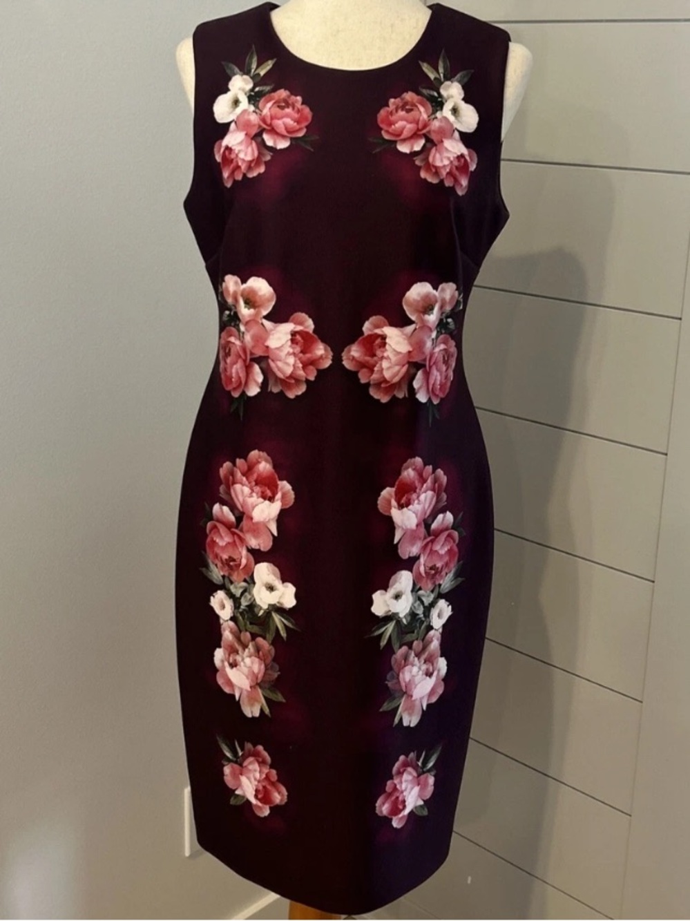Calvin Klein Plum Floral Midi Sheath Dress